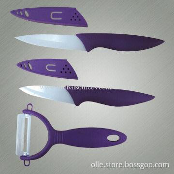Ceramic knife set, 3-inch, 4-inch with sheath and peeler